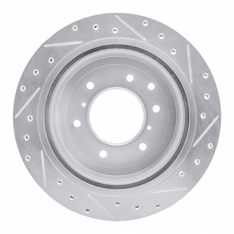 Mitsubishi Montero Brake Rotor (1) - Rear Left - R1 Concepts - Drilled & Slotted - Silver - `08-`14